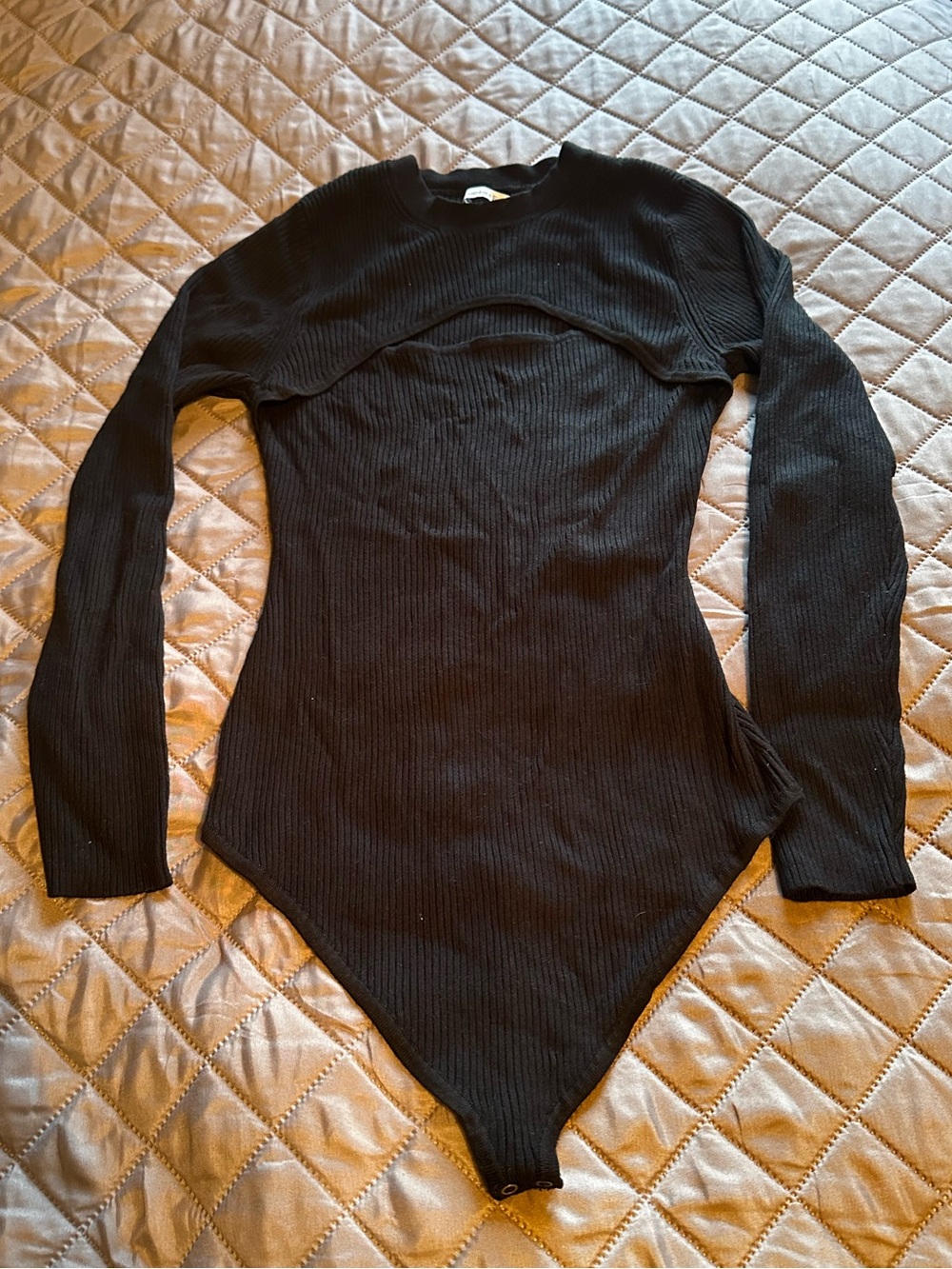 Abercrombie & Fitch Black Ribbed Cutout Long Sleeve Bodysuit Size Large